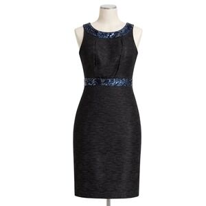 Evan Picone Navy Sequin Trim Sheath Dress Size 6 Petite Cocktail Party